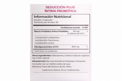 Panel nutricional ÍNTIMA Probiótico Vaginal SeduccionPlus